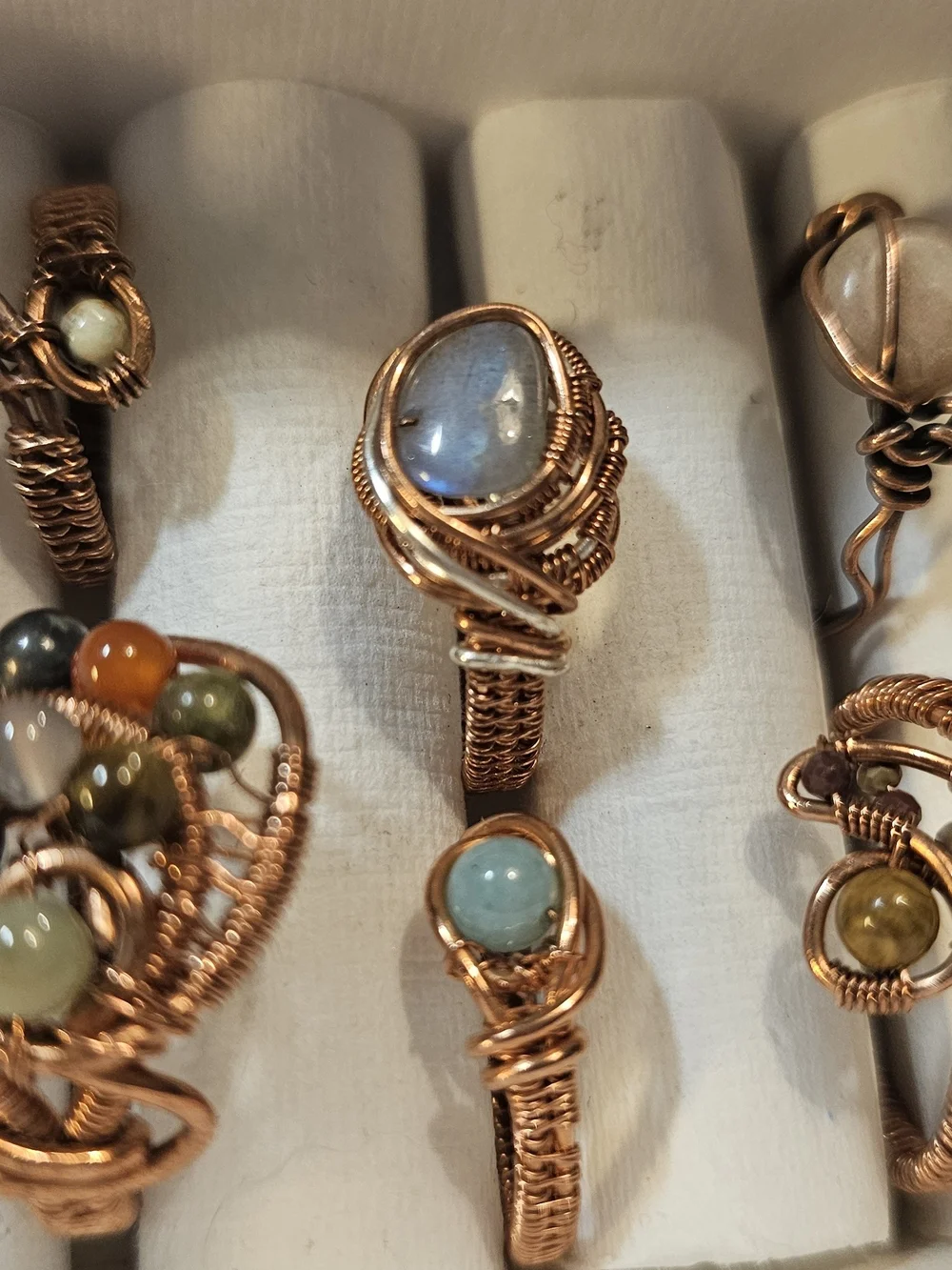 Handcrafted Copper Wire Wrapped Gemstone Ring - Multi-Color